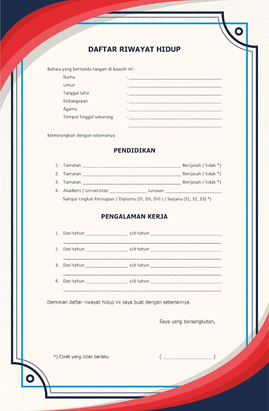 Daftar riwayat hidup cv kosong doc pdf word tulis tangan